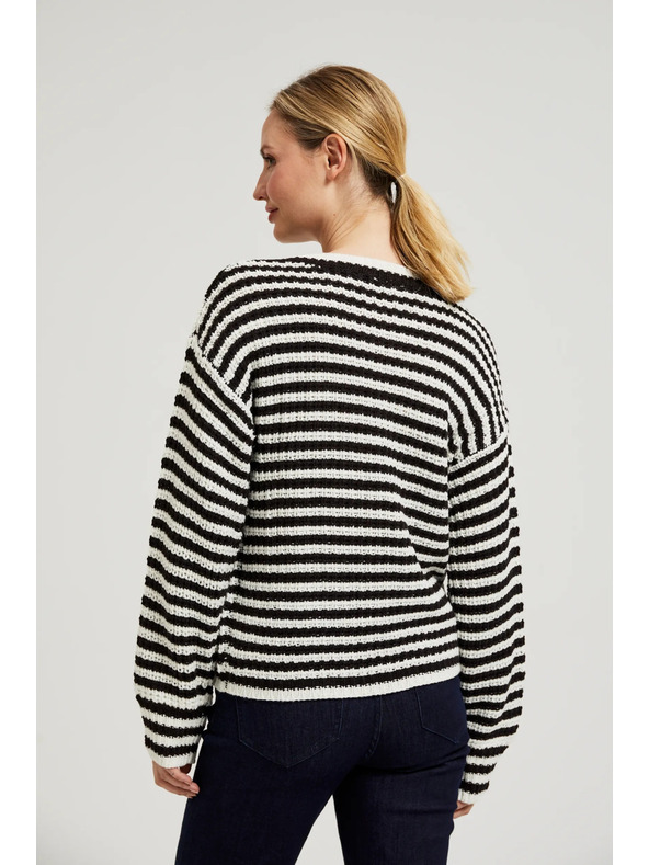 Moodo Rövid fekete-fehér csíkos pulóver Moodo