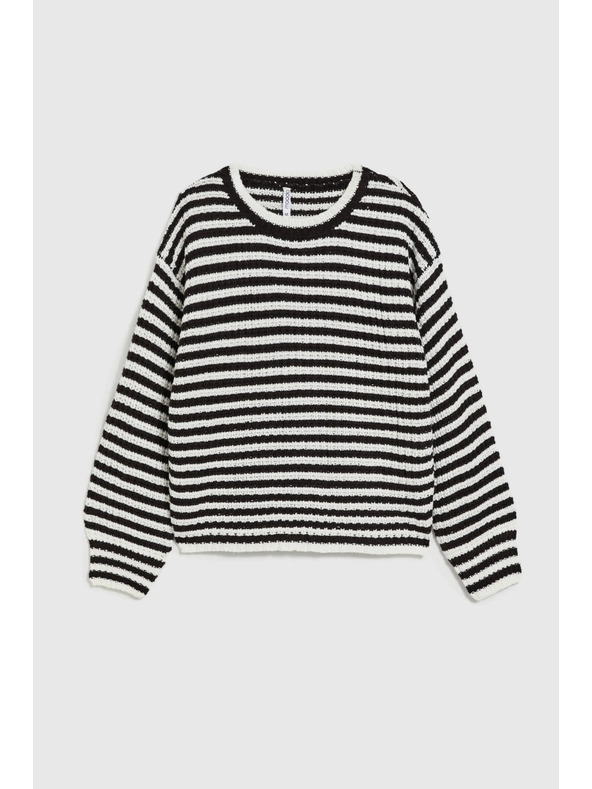 Moodo Rövid fekete-fehér csíkos pulóver Moodo