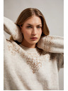 Moodo Bézs pulóver fényes fonallal díszítve Moodo