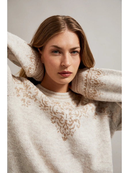 Moodo Bézs pulóver fényes fonallal díszítve Moodo