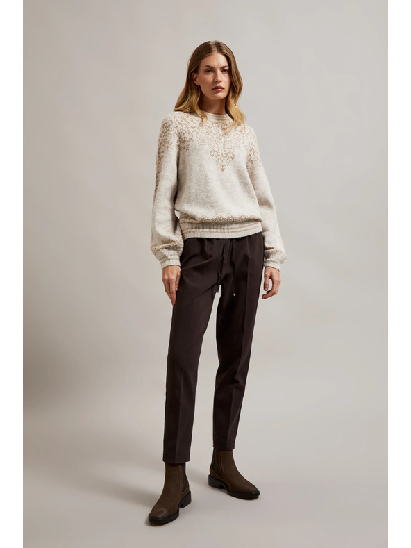 Moodo Bézs pulóver fényes fonallal díszítve Moodo
