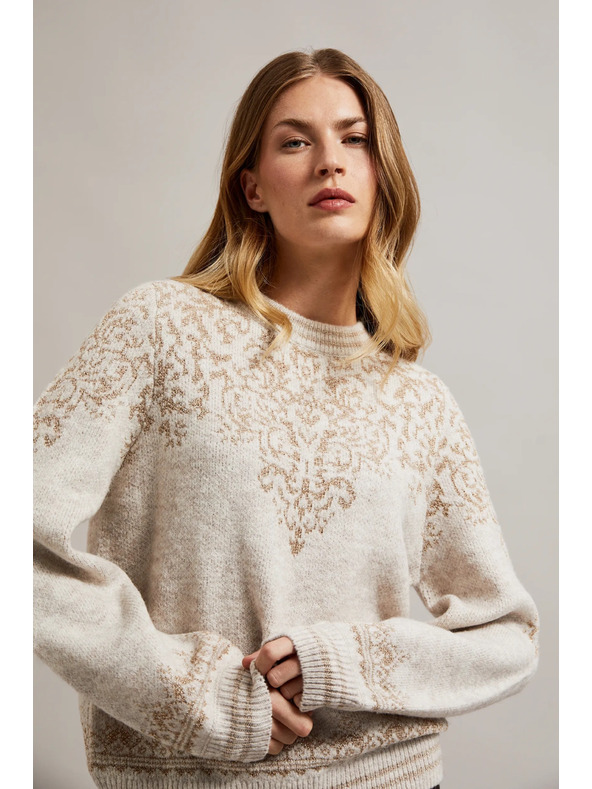 Moodo Bézs pulóver fényes fonallal díszítve Moodo