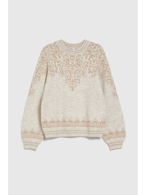 Moodo Bézs pulóver fényes fonallal díszítve Moodo