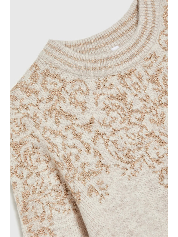 Moodo Bézs pulóver fényes fonallal díszítve Moodo