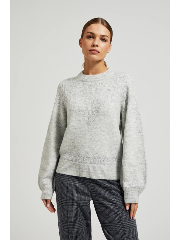 Moodo Szürke pulóver fényes fonallal díszítve Moodo