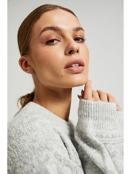 Moodo Szürke pulóver fényes fonallal díszítve Moodo