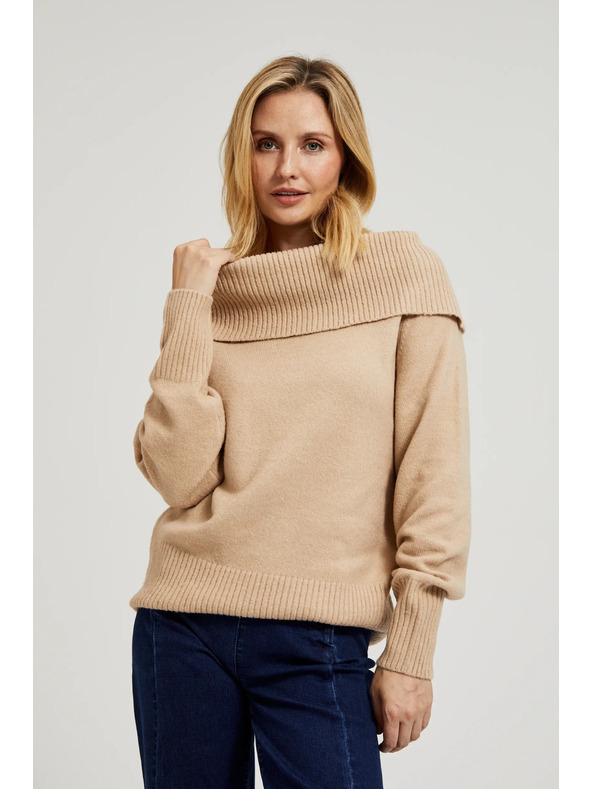 Moodo Bézs pulóver hajtott nyakkal Moodo