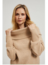 Moodo Bézs pulóver hajtott nyakkal Moodo