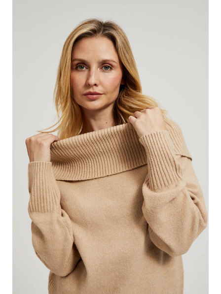 Moodo Bézs pulóver hajtott nyakkal Moodo