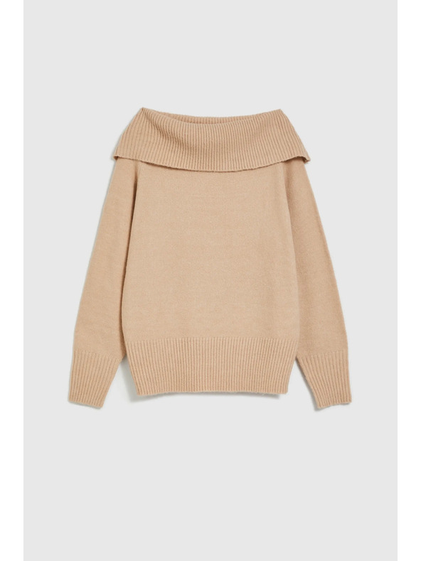 Moodo Bézs pulóver hajtott nyakkal Moodo