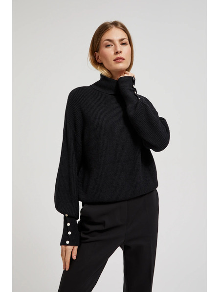 Moodo Fekete pulóver magas nyakkal és légies ujjakkal Moodo