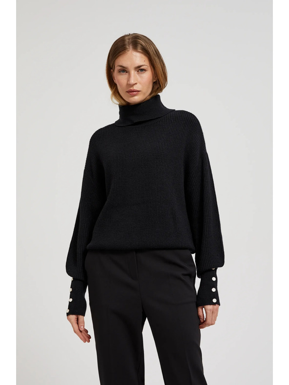 Moodo Fekete pulóver magas nyakkal és légies ujjakkal Moodo