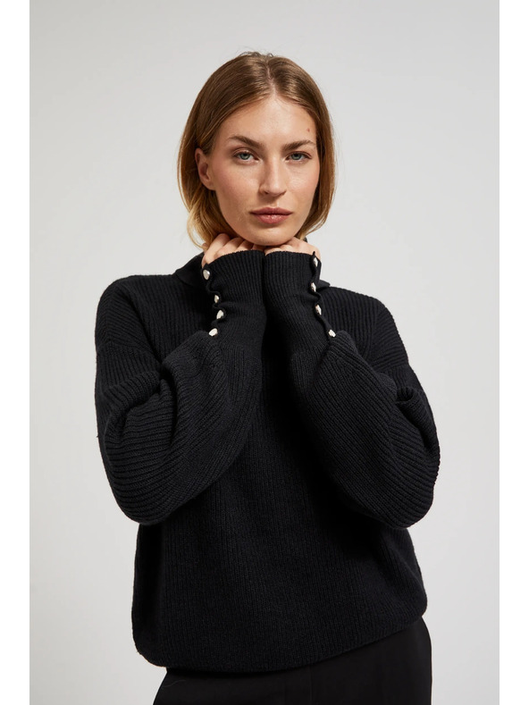 Moodo Fekete pulóver magas nyakkal és légies ujjakkal Moodo