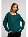 Moodo Zöld pulóver flitterekkel és kerek nyakkal Moodo