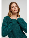 Moodo Zöld pulóver flitterekkel és kerek nyakkal Moodo