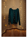 Moodo Zöld pulóver flitterekkel és kerek nyakkal Moodo