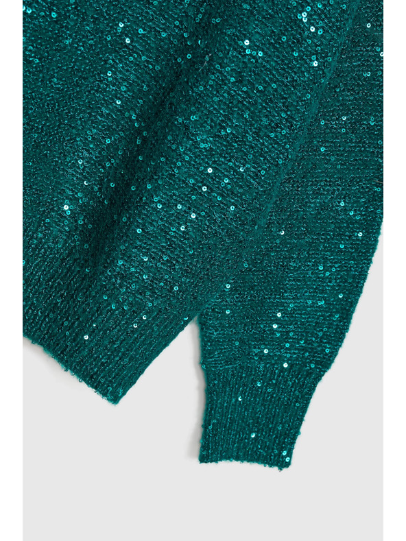 Moodo Zöld pulóver flitterekkel és kerek nyakkal Moodo