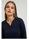 Moodo Sötétkék pulóver gallérral és metál fonallal Moodo