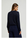 Moodo Sötétkék pulóver gallérral és metál fonallal Moodo