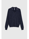 Moodo Sötétkék pulóver gallérral és metál fonallal Moodo