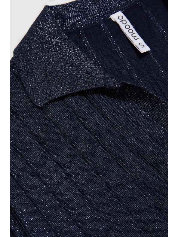 Moodo Sötétkék pulóver gallérral és metál fonallal Moodo