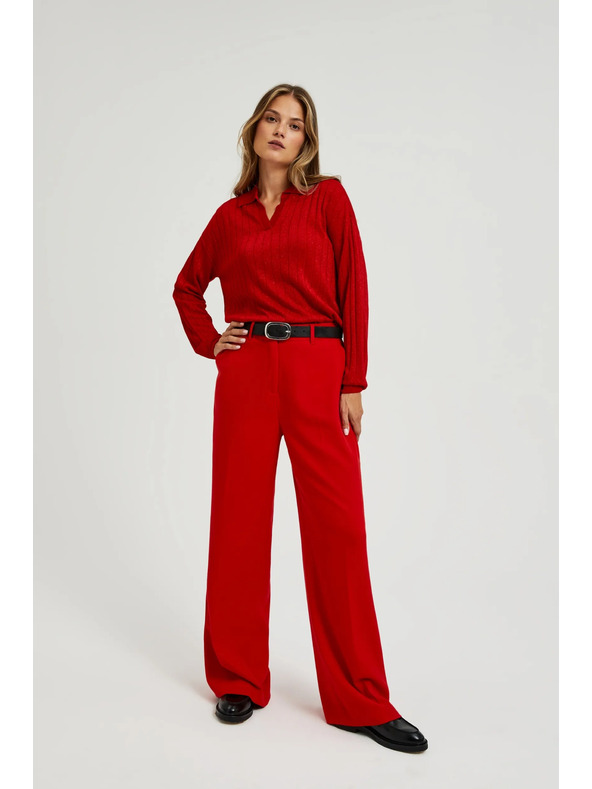 Moodo Piros pulóver gallérral és metál fonallal Moodo