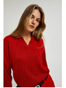 Moodo Piros pulóver gallérral és metál fonallal Moodo