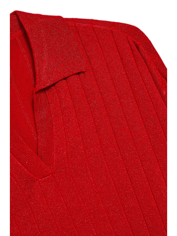 Moodo Piros pulóver gallérral és metál fonallal Moodo