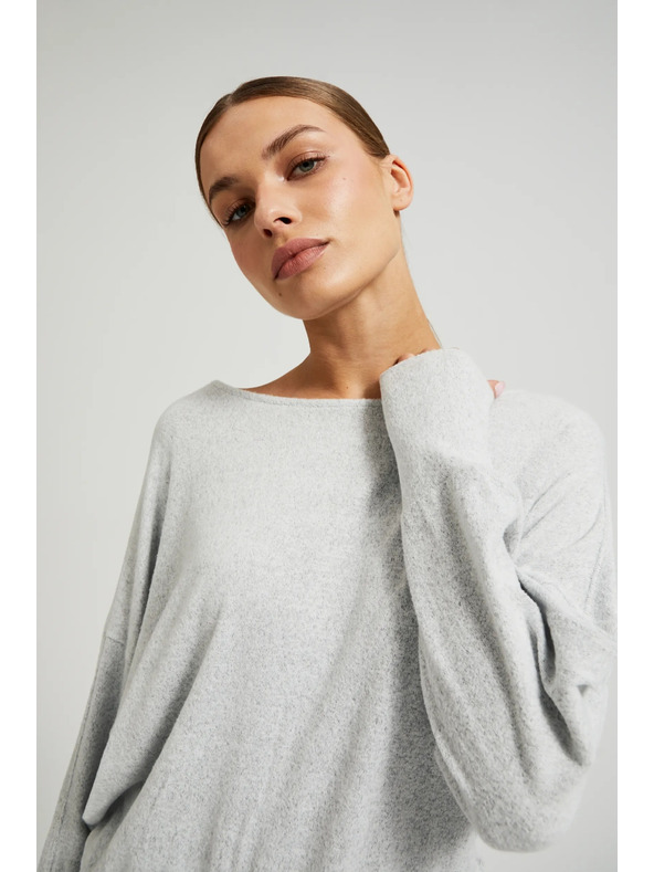 Moodo Szürke sima pulóver hosszú ujjal Moodo