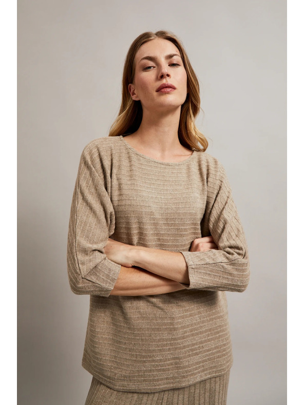 Moodo Bézs pulóver metál fonallal díszítve Moodo