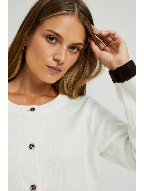 Moodo Fehér kötött kardigán díszgombokkal Moodo