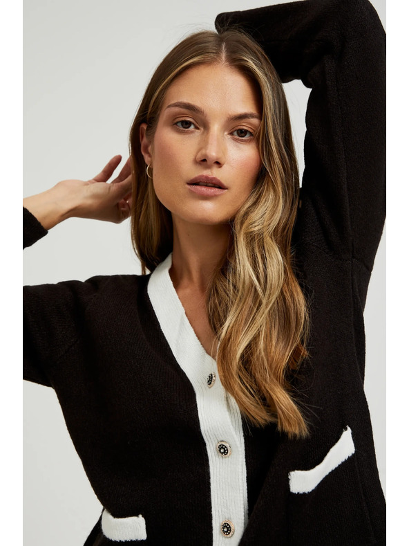 Moodo Fekete kardigán díszgombokkal és hosszú ujjal Moodo
