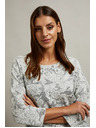 Moodo Fehér pulóver virágmintával és 3/4-es ujjal Moodo