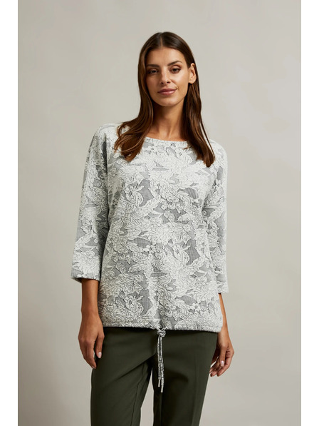 Moodo Fehér pulóver virágmintával és 3/4-es ujjal Moodo