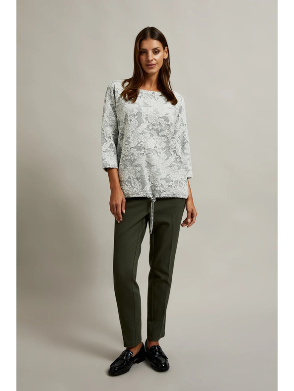 Moodo Fehér pulóver virágmintával és 3/4-es ujjal Moodo