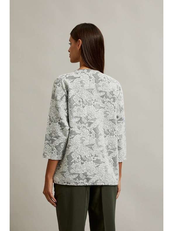 Moodo Fehér pulóver virágmintával és 3/4-es ujjal Moodo