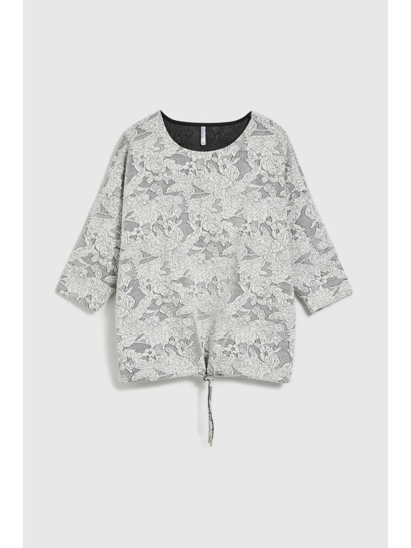 Moodo Fehér pulóver virágmintával és 3/4-es ujjal Moodo