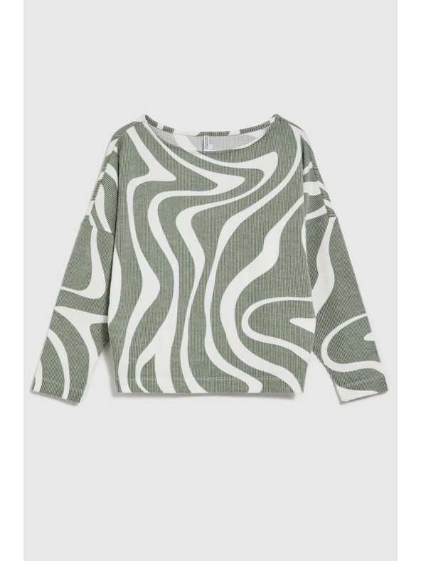 Moodo Hosszú ujjú blúz geometriai mintával olíva Moodo