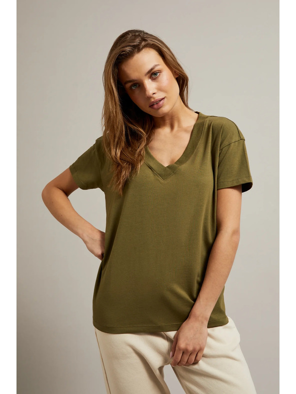 Moodo V nyakú póló olíva Moodo