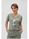 Moodo Olívazöld nyomott mintás pamut blúz Moodo