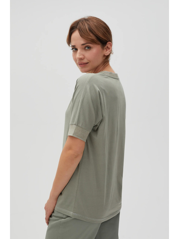 Moodo Olívazöld nyomott mintás pamut blúz Moodo