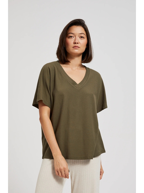 Moodo Olívazöld V-nyakú blúz Moodo