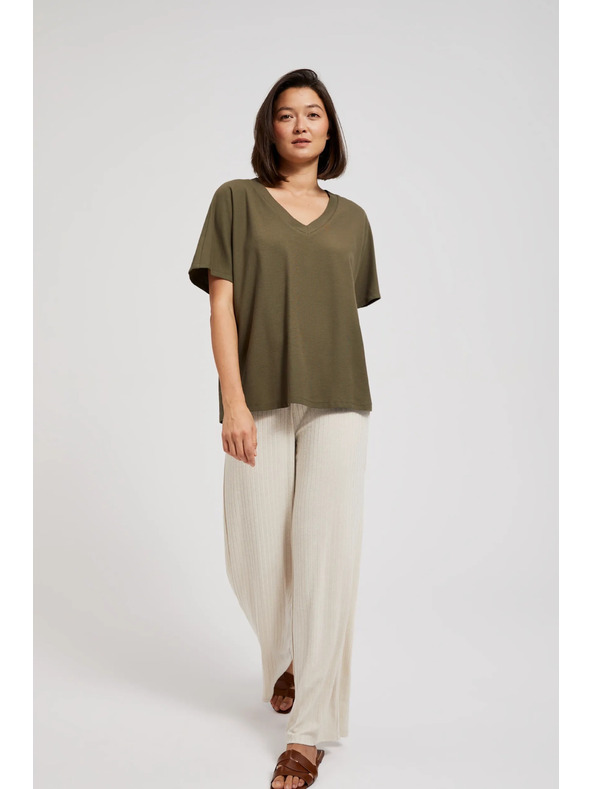 Moodo Olívazöld V-nyakú blúz Moodo