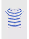 Moodo Kék vékony csíkos rövid ujjú blúz Moodo