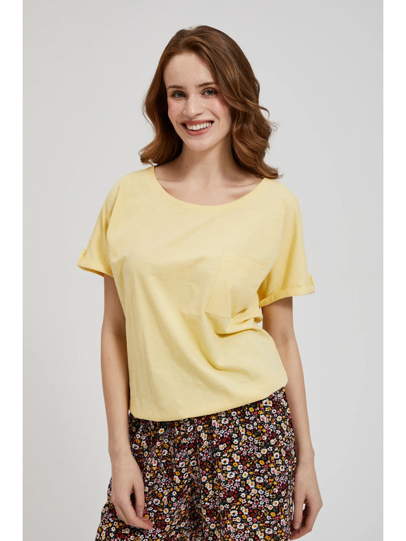 Moodo Sárga póló zsebbal és felfújt ujjakkal Moodo