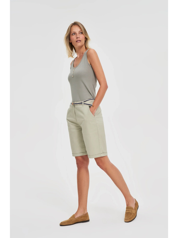 Moodo Olívazöld derekú pamut rövidnadrág Moodo