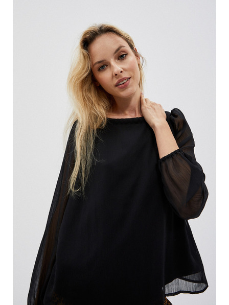 Moodo Fekete női blúz fodros ujjakkal Moodo