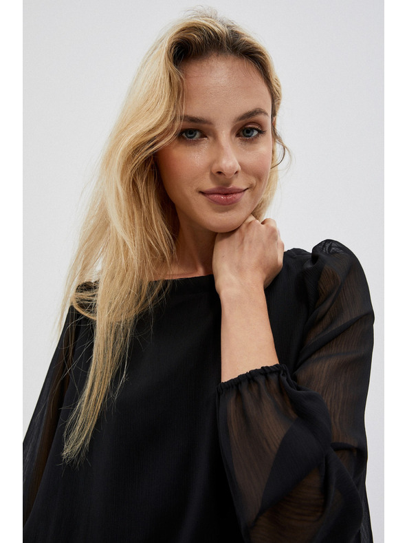 Moodo Fekete női blúz fodros ujjakkal Moodo