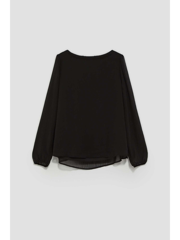 Moodo Fekete női blúz fodros ujjakkal Moodo