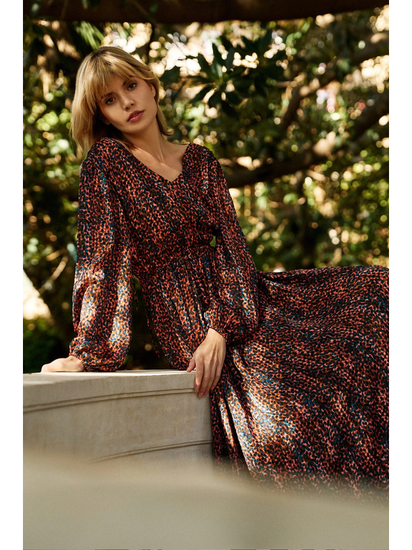 Moodo Narancssárga és barna női mintás ruha Moodo